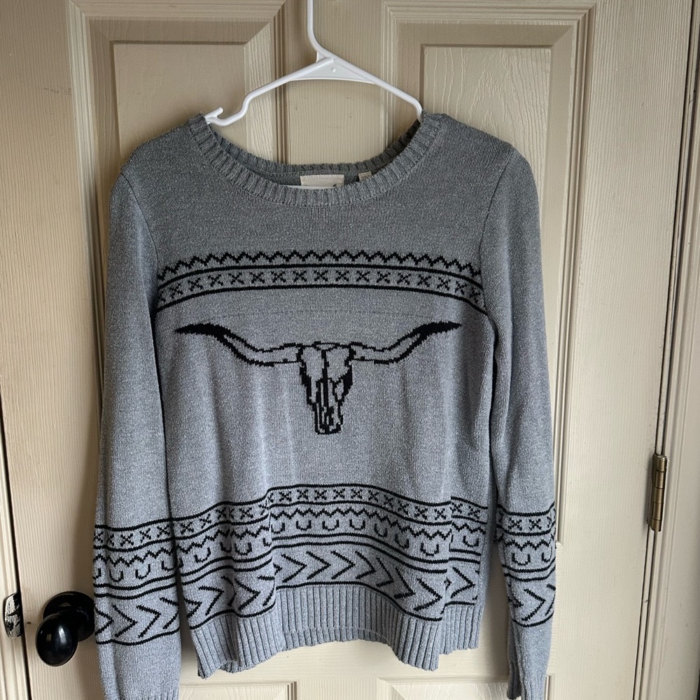 Stylish Gray Longhorn Sweater